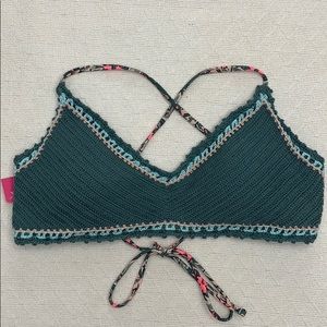 NWT Xhilaration Green Crochet Bikini Top